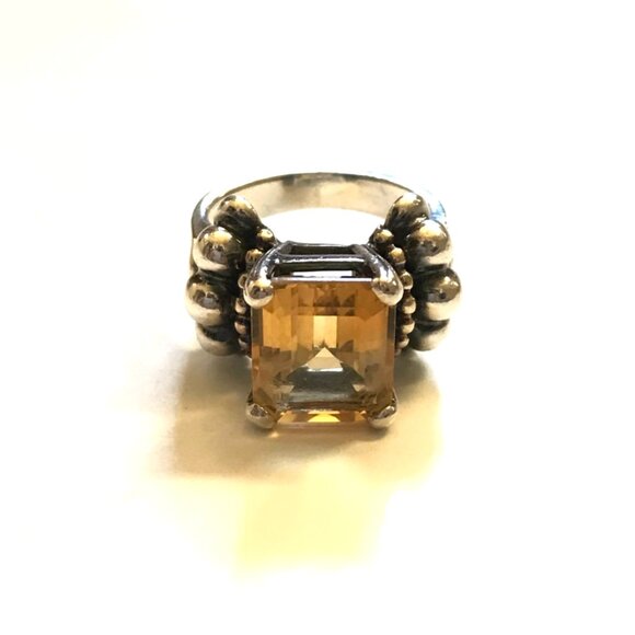 Lagos Glacier Caviar Emerald Cut Citrine Ring Womens 5 Sterling Silver Gold M - Picture 4 of 14